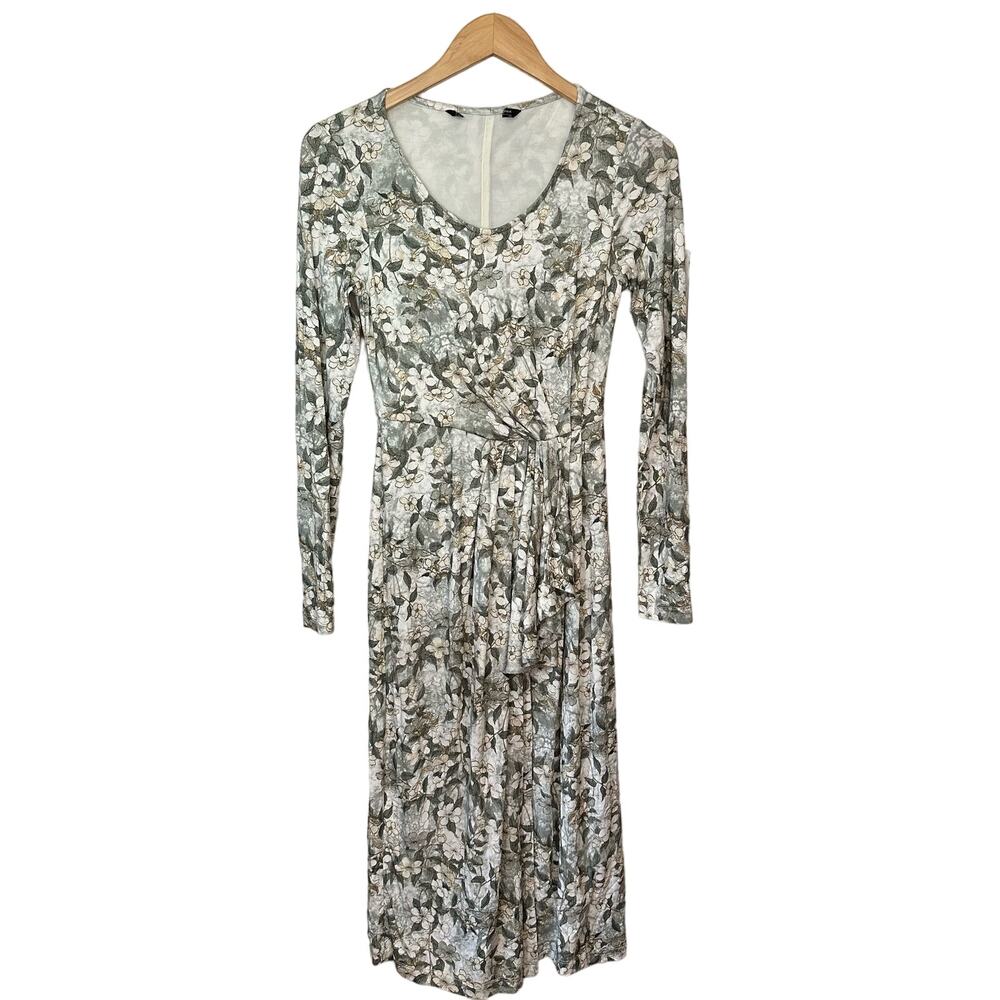 Peruvian Connection Maxi Dress Womens Size XS Floral Faux Wrap Long Sleeve Scoop